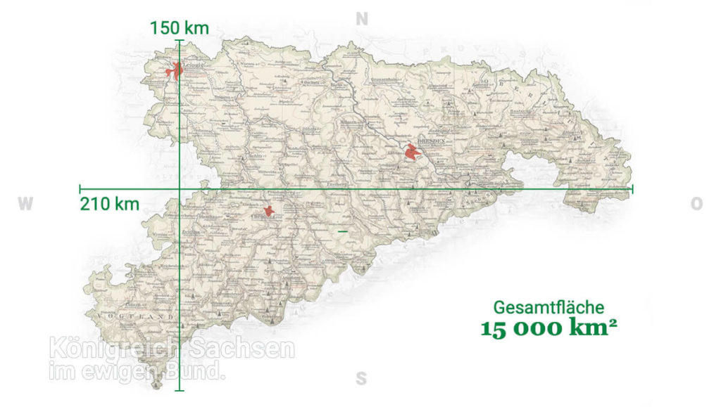 Flächenkarte Königreich Sachsen.